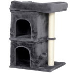 PawHut Krabpaal, kattentoren, 2 holen, platform, sisalpalen, compact, donkergrijs