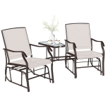 Outsunny Gliding Jack and Jill Seat, with Glass-Top Table - Brown/Beige