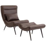HOMCOM Sillón con Reposapiés Asiento Ancho Cojín Lumbar y Respaldo Curvo Tapizado en Leathaire Patas de Acero Marrón Oscuro