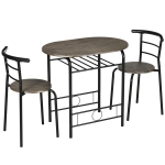 HOMCOM eetset, eettafel met 2 stoelen, keukentafel met opbergplank, zwart