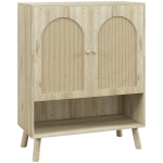 HOMCOM Dulap Multifuncțional în Stil Boho cu Uși din Ratan și Raft Deschis, 80x38x100cm, Stejar