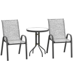 Outsunny Set da Giardino 3pz con 2 Sedie da Giardino 54x71x93 cm e Tavolino Rotondo Ø60x71 cm in Acciaio Grigio