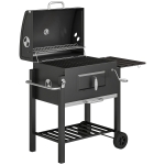 Outsunny Holzkohlegrill Smoker BBQ-Smoker, 1 Ablage, 1 Handtuchhalter, 2 Grillroste, 113 cm x 65 cm x 108 cm, Schwarz