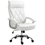 Vinsetto bureaustoel kantoorstoel gaming stoel draaistoel ergonomisch met wipfunctie in hoogte verstelbaar ruitpatroon modern elegant luxe PU leer metaal schuim wit 66x69x121 cm