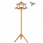 PawHut Houten vogelvoederhuis op standaard met platform en schuin metalen dak, Ø57,7 x 153 cm, naturel