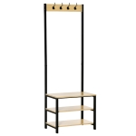 HOMCOM Perchero Metálico Zapatero con 3 Estantes y 4 Ganchos para Colgar Ropas para Pasillo Entrada 60x40x175cm Negro y Natural