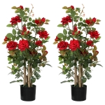 HOMCOM 90cm Artificial Rose Tree Set of 2, Decorative Fake Plant with 344 Silk Leaves 17 Flowers for Outdoor Indoor Decor, Red