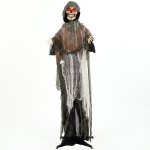 HOMCOM Geanimeerde sensenman, 170 cm, levensgrote Halloween-animatronic met bewegende handen en hoofd, lichtgevende ogen en griezelgeluid