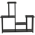 Outsunny plantenrek, plantentrap met 4 treden, bloemenrek op meerdere niveaus, plantenstandaard voor tuin, balkon, metaal, zwart, 91 x 25 x 83 cm