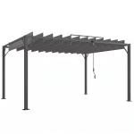 Outsunny 4 x 3(m) Outdoor Pergola with Retractable Roof, Aluminium Louvered Patio Gazebo Canopy for Garden, Patio, Grey