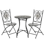 Outsunny tuinset 3-delige mozaïektafel eetgroep tuinmeubelset 1 tafel + 2 opklapbare stoelen terras metaal meerkleurig