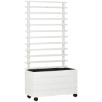 Outsunny plantenbak met trellis wielen bloembak met trellis hout wit