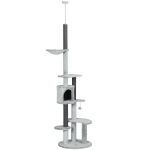 PawHut Krabpaaltje met Plafondspanner, Hangmat, Huis, Platforms, Speelbal, 225-255cm, Grijs