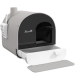PawHut Hooded Cat Litter Box, Kitten Litter Tray, with Lid, Scoop, Filter, Flap Door, Light Grey