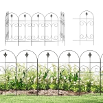 Outsunny Decorative Garden Fencing, 8PCs 44in x 12.5ft Outdoor Picket Fence Panels, Rustproof Metal Wire Landscape Flower Bed Border Edging, Black