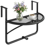 Outsunny Tavolino da Ringhiera Pieghevole con 3 Altezze Regolabili in Metallo, 60x45x50cm, Nero