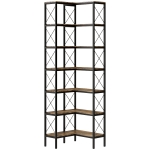 HOMCOM 6-Tier L-Shaped Bookshelf, Freestanding Corner Bookcase with Metal Frame, Rustic Brown