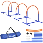 PawHut Agility-Set voor Honden, Beginnende Hondentraining, 4 Bogen met Draagtas, Blauw+Oranje, 88 x 64 x 95 cm