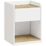 HOMCOM Modern Bedside Table, Slim Nightstand with Drawer, Shelf and Cable Holes, White and Oak