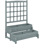 Outsunny 2-Tier Raised Garden Bed with Trellis, Wooden Elevated Planter Box with Drainage Holes, Outdoor Raised Planter for Climbing Plants, Fruits, Vegetables, Flowers, Grey