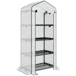 Outsunny Kas met Planken, Weerbestendig, Oprolbare Deur, 70 cm x 50 cm x 160 cm, Wit + Zwart