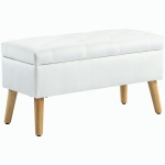HOMCOM Gestoffeerde Bank met Opbergruimte, Fluweelachtige Stofbekleding, Houten Poten, Voor Woonkamer, Slaapkamer, Hal, 80 x 35 x 42 cm, Wit