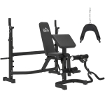 HOMCOM Banco de Musculación Multifuncional Banco de Pesas con Soporte de Barras Altura Ajustable Respaldo Inclinable Mariposa Desarrollador de Pierna para Entrenamiento Casa Ginmasio Carga 300 kg