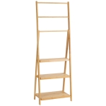 kleankin Suport pentru prosoape de baie multifuncțional pliabil cu 3 bare și 3 rafturi, 53x30.5x152 cm, lemn natural