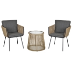 Outsunny 3-delige loungeset, 2 stoelen, bijzettafel, zit- en rugkussens, gehard glazen tafelblad, kunstrotan, grijs