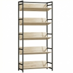 HOMCOM Bookshelf 5-Tier Metal Frame Bookcase Storage Shelves for Living Room Oak