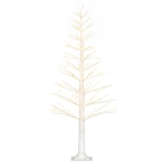 AOSOM Kunstkerstboom met LED-verlichting, 180 cm hoge kerstboom, realistische schors, Wit