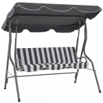 Outsunny Balancelle de Jardin 3 Places Toit imperméabilisé Inclinaison réglable Coussins Assise Dossier gris, blanc rayé