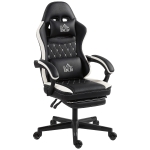 HOMCOM Gaming-Stoel met Voetensteun, Computerstoel met Hoofdkussen & Kussen, Kunstleer Bekleding, Draaibaar, Hoogte Verstelbaar, Metaal, Kunststof, Zwart+Wit