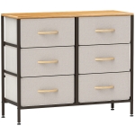 HOMCOM Fabric Chest of Drawers, Industrial Bedroom Dresser with 6 Fabric Drawers, Steel Frame and Wooden Top for Nursery, Living Room, Hallway, Cream White