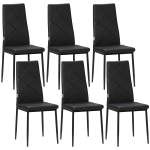 HOMCOM Conjunto de 6 Cadeiras de Sala de Jantar Estofadas em Couro Sintético com Encosto Alto e Pés de Aço 41x50x97cm Preto