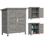 Outsunny Armário de Armazenamento de Madeira para Jardim com 2 Prateleiras Interiores 2 Portas e Teto Inclinado para Exterior Terraço 87x46,5x96,5cm Cinza