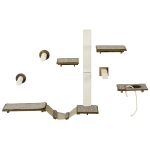 PawHut Kattentrap-Set, Klimwand, 8-delig, Tot 8 kg, Stevig, Bruin/Cremewit
