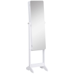 HOMCOM LED Schmuckschrank mit Innenspiegel Spiegelschrank klappbare Ablage Standspiegel verstellbar Weiß 146 cm hoch