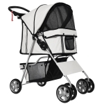 PawHut Poussette buggy pliable animaux chariot pliante chien chat porte-gobelet panier de rangement inclus roues avec frein tissu 600D Oxford acier 75 x 45 x 97 cm gris