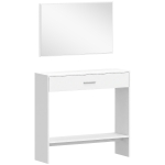 HOMCOM Consola de Entrada com Espelho, Gaveta e Prateleira para Hall, 91,5x27,9x85,5 cm, Branco