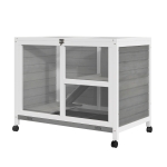 PawHut Conigliera in Legno a 2 Piani con Casetta, Rampa e Vassoio Estraibile, 91.5x53.3x73cm