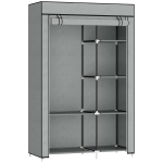 HOMCOM Stoffen Kledingkast, Opbergoplossing, 6 Planken, 1 Kledingstang, Grijs
