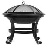 Outsunny Braseiro de Exterior de Aço com Tampa Protetora e Atiçador para Fogueiras na Varanda Campismo Ø55x50 cm Preto