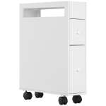 kleankin Badschrank, Rollschrank, schmales Design, zwei Schubladen, vier Räder, weiß, 16 x 49,5 x 66 cm