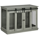 PawHut Hundekäfig mit 2 Türen, Hundebox, Transportbox für Hunde, rustikales Design, verriegelbar, Grau