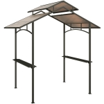 Outsunny Grillpavillon mit Flammschutzdach BBQ-Pavillon mit 2 Ablagen 2,5 x 1,5m Stahl PC Schwarz+Braun