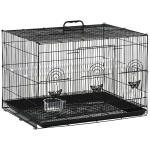 PawHut Gabbia per Uccelli con 2 Posatoi e 3 Ingressi in Filo Metallico e Plastica, 60x41x41 cm, Nero