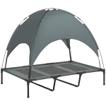 PawHut Erhöhtes Hundebett mit Baldachin, Haustierbett, Hundeliege outdoor mit Dach, Atmungsaktiv, Taftstoff für Camping Grau 122 x 92 x 108 cm