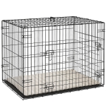 PawHut Gaiola Dobrável para Cães Pequenos com Almofada Portas Bandeja Removível e Estrutura Metálica 75x48,5x53 cm Preto e Bege