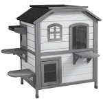 PawHut Kattenhuis Kattenhok Kattenhol, 2 Verdiepingen, weerbestendig, 78,1 cm x 55,2 cm x 90,8 cm, Wit + Grijs